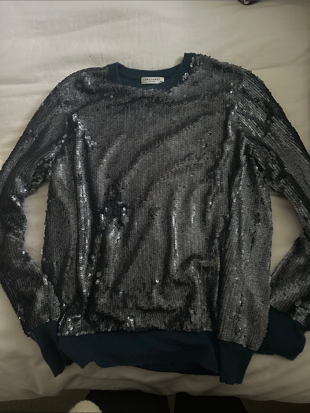 Equipment Silver Sequin Scoopneck Sweater